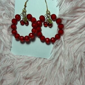 Red Faceted Glass Beaded Hoop Earrings | Lightweight Statement Hoops